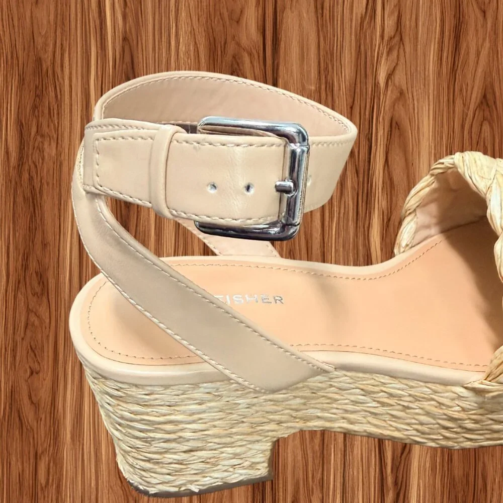 Marc‎ Fisher Women's Steel Braided Raffia Wedge Platform Sandals, Size 10